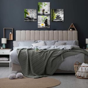 Zen Bathroom Decor Black and White Wall Art Grey Green Room Decor Stone Bamboo Pictures - Image 7