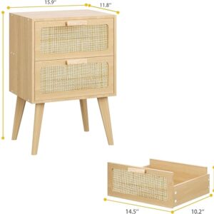 YAUKOMEL Rattan Nightstand Set of 2, Wood End Table - Image 4