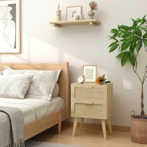 YAUKOMEL Rattan Nightstand Set of 2, Wood End Table - Image 6