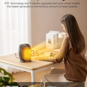 PELONIS PHTA1ABB Portable, 1500W/900W, Quiet Cooling & Heating Mode Space Heater for All Season - Image 3