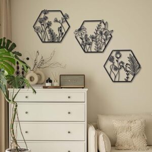 OYEFLY 3 Pcs Metal Flower Wall Art, Farmhouse Wall Decor (Black) - Image 5