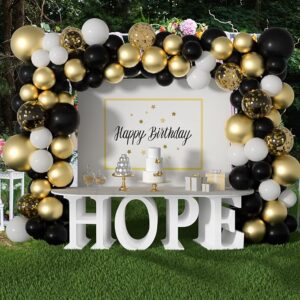 CHRORINE 50 Pack Black Gold Confetti Balloons 12 Inch White Black and Gold Balloons - Image 3