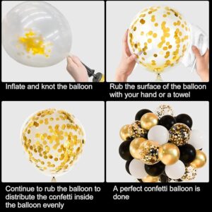CHRORINE 50 Pack Black Gold Confetti Balloons 12 Inch White Black and Gold Balloons - Image 5
