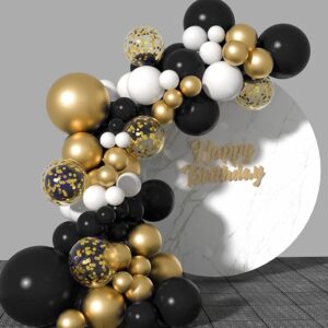 CHRORINE 50 Pack Black Gold Confetti Balloons 12 Inch White Black and Gold Balloons - Image 7