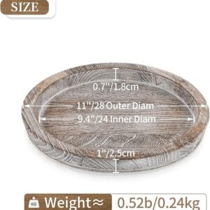 Hanobe Rustic Wooden Serving Tray: Round Wood Butler Decorative Tray Whitewash Centerpiece Candle Holder Trays - Image 5