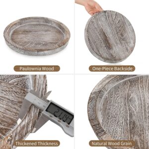 Hanobe Rustic Wooden Serving Tray: Round Wood Butler Decorative Tray Whitewash Centerpiece Candle Holder Trays - Image 6
