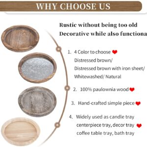 Hanobe Rustic Wooden Serving Tray: Round Wood Butler Decorative Tray Whitewash Centerpiece Candle Holder Trays - Image 7