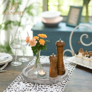 Hanobe Rustic Wooden Serving Tray: Round Wood Butler Decorative Tray Whitewash Centerpiece Candle Holder Trays - Image 8