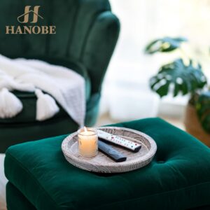 Hanobe Rustic Wooden Serving Tray: Round Wood Butler Decorative Tray Whitewash Centerpiece Candle Holder Trays - Image 9