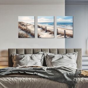 Blue Beach Canvas Wall Art for Living Room Bedroom Bathroom Nature Landscape Pictures - Image 3