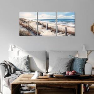 Blue Beach Canvas Wall Art for Living Room Bedroom Bathroom Nature Landscape Pictures - Image 4