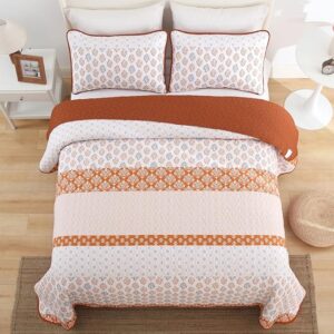 Boho Quilt Set King Size Orange Striped Bedspread Coverlet Set - Image 7